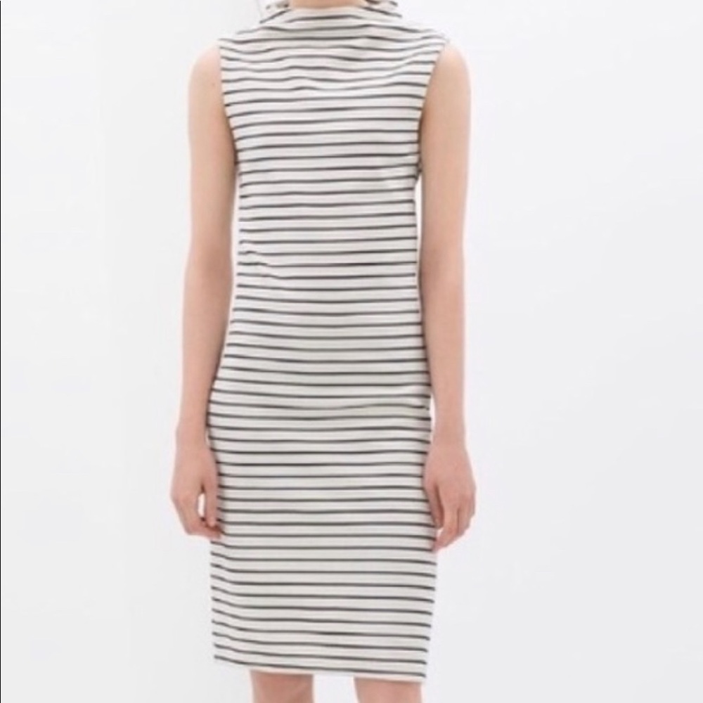 57. Zara Knit Cream & Dark Blue Midi Dress Size M